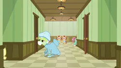 Size: 1280x720 | Tagged: safe, derpibooru import, screencap, applejack, granny smith, pony, where the apple lies, breaking the fourth wall, clothes, creepy, dress, fridge horror, gown, hospital, looking at you, sisters, stanley kubrick, stephen king, the grady girls, the shining