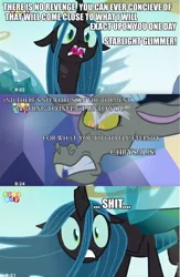 Size: 625x960 | Tagged: safe, derpibooru import, edit, edited screencap, screencap, discord, queen chrysalis, changeling, changeling queen, to where and back again, female, former queen chrysalis, now you fucked up, oh crap, screencap comic, shit just got real, this will end in pain, this will end in tears, tiny pop, vulgar, xk-class end-of-the-world scenario