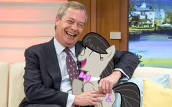 Size: 858x536 | Tagged: derpibooru import, eyes closed, human, irl, irl human, laughing, nigel farage, octavia melody, photo, politics, ponies in real life, safe, ukip