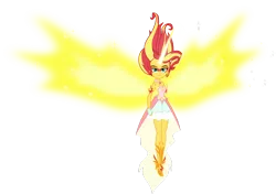 Size: 1066x749 | Tagged: safe, artist:legoinflatables, derpibooru import, sunset shimmer, equestria girls, friendship games, artificial wings, augmented, clothes, daydream shimmer, dress, face paint, fingerless gloves, floating, gloves, looking at you, magic, magic wings, simple background, solo, transparent background, vector, wings