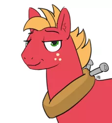 Size: 1280x1395 | Tagged: safe, artist:pabbley, derpibooru import, big macintosh, earth pony, pony, where the apple lies, lidded eyes, looking at you, male, simple background, smug, solo, stallion, teenage big macintosh