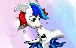 Size: 4000x2500 | Tagged: safe, artist:raptorpwn3, derpibooru import, oc, oc:pedals, oc:psi, unofficial characters only, pegasus, pony, unicorn, blushing, collar, coltfriend, cute, gay, kissing, licking, male, oc x oc, pet, pet tag, shipping, stallion, tongue out