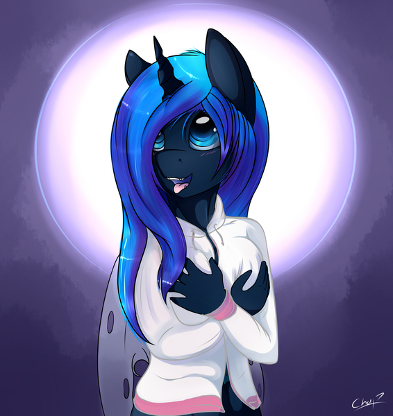 Size: 2500x2650 | Tagged: alternate version, anthro, anthro oc, artist:chapaevv, blue changeling, breasts, changeling, changeling oc, changeling queen, changeling queen oc, clothes, commission, derpibooru import, female, hoodie, oc, oc:rescue pony, simple background, solo, solo female, suggestive, unofficial characters only, ych result