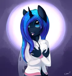 Size: 2500x2650 | Tagged: alternate version, anthro, anthro oc, artist:chapaevv, blue changeling, breasts, changeling, changeling oc, changeling queen, changeling queen oc, clothes, commission, derpibooru import, female, hoodie, oc, oc:rescue pony, simple background, solo, solo female, suggestive, unofficial characters only, ych result