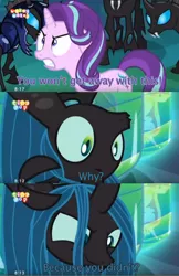 Size: 750x1156 | Tagged: safe, derpibooru import, edit, edited screencap, screencap, queen chrysalis, starlight glimmer, thorax, changeling, changeling queen, equestria girls, rainbow rocks, to where and back again, cocoon, female, parody, queen twistalis, rekt, screencap comic, tiny pop