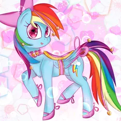 Size: 2031x2031 | Tagged: artist:jonathan the awesome, bells, bow, choker, clothes, cute, derpibooru import, hair bow, heart eyes, lace, pink, rainbow dash, rainbow dash always dresses in style, ribbon, saddle, safe, shoes, streamers, wingding eyes