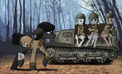 Size: 3300x2026 | Tagged: artillery tractor, artist:sinniepony, autumn, clothes, derpibooru import, military, oc, oc:sinnie, russian, safe, soviet, t-20 komsomolets, tank (vehicle), uniform, unofficial characters only, world war ii