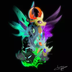 Size: 600x600 | Tagged: artist:ii-art, black background, bust, changedling, changeling, changeling king, changeling queen, contrast, derpibooru import, king thorax, portrait, queen chrysalis, safe, simple background, thorax, to where and back again, watermark