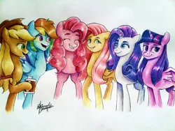 Size: 2048x1536 | Tagged: safe, artist:mannybcadavera, derpibooru import, applejack, fluttershy, pinkie pie, rainbow dash, rarity, twilight sparkle, twilight sparkle (alicorn), alicorn, pony, mane six, traditional art, watercolor painting