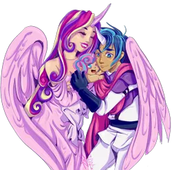 Size: 1534x1514 | Tagged: artist:himram, clothes, derpibooru import, dress, family, horned humanization, hug, human, humanized, princess cadance, princess flurry heart, safe, shining armor, winged humanization, winghug