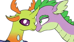 Size: 1680x967 | Tagged: artist:equinoxthealicorn, changedling, changeling, derpibooru import, gay, king thorax, male, older, safe, shipping, spike, thorax, thoraxspike, to where and back again
