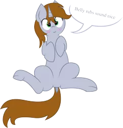Size: 5187x5391 | Tagged: safe, artist:plone, derpibooru import, oc, oc:littlepip, unofficial characters only, pony, unicorn, fallout equestria, fanfic, absurd resolution, bellyrubs, blushing, comic, cute, dock, fanfic art, female, hooves, horn, lying down, mare, on back, open mouth, simple background, solo, speech bubble, spread legs, spreading, transparent background
