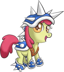 Size: 607x681 | Tagged: apple bloom, armor, artist:infernaldalek, blue shell, crossover, derpibooru import, equestria is doomed, koopa, koopa shell, mario kart, mario kart 64, mario kart 8, mario kart double dash, mario kart wii, safe, solo, spikes, super mario bros.