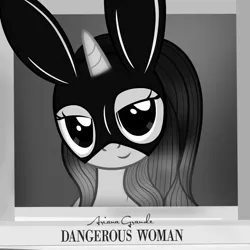 Size: 1500x1500 | Tagged: safe, artist:aldobronyjdc, derpibooru import, ponified, pony, unicorn, album cover, ariana grande, bunny ears, cover, monochrome, music, parody, ponified album cover, solo