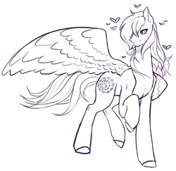 Size: 1500x1456 | Tagged: safe, artist:proxicute, derpibooru import, oc, oc:uma stale, unofficial characters only, pegasus, pony, female, floating heart, heart, mare, monochrome, sketch, solo