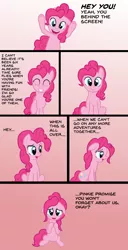 Size: 1200x2349 | Tagged: safe, artist:zharkaer, derpibooru import, pinkie pie, earth pony, pony, anniversary, breaking the fourth wall, bronybait, comic, crying, end of g4, end of ponies, feels, female, floppy ears, gradient background, happy birthday mlp:fim, harsher in hindsight, hilarious in hindsight, looking at you, mare, mlp fim's sixth anniversary, sad, sad in hindsight, sadder in hindsight, solo, talking to viewer, underhoof