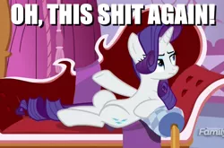 Size: 960x634 | Tagged: derpibooru import, edit, edited screencap, image macro, meme, not this shit again, ppov, raised hoof, rarity, safe, screencap, solo, unamused, vulgar