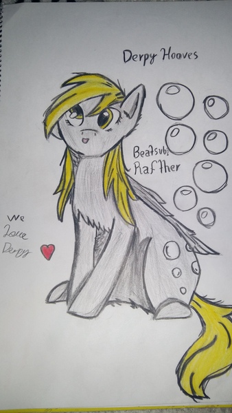 Size: 2322x4128 | Tagged: safe, derpibooru import, derpy hooves, pegasus, pony, bubble, colored, cute, female, love, mare, pencil, pencil drawing, scratches, sketch, sketchbook, solo, traditional art