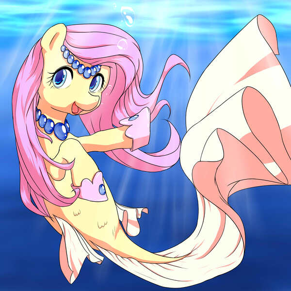 Size: 4200x4200 | Tagged: absurd resolution, artist:bauru, cute, derpibooru import, fluttershy, hoof shoes, mermaid, merpony, open mouth, safe, shyabetes, solo, species swap, underwater, watershy