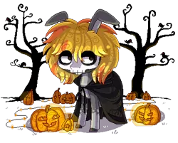 Size: 410x330 | Tagged: artist:kyaokay, cape, cloak, clothes, costume, derpibooru import, food, halloween, holiday, jack-o-lantern, mask, oc, pumpkin, safe, simple background, skull, solo, transparent background, unofficial characters only, unshorn fetlocks