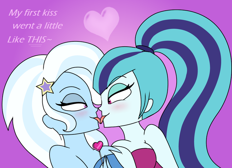 Size: 1200x870 | Tagged: suggestive, artist:purfectprincessgirl, derpibooru import, sonata dusk, trixie, equestria girls, breast grab, breasts, candy, female, food, grope, lesbian, lollipop, shipping, tongue out, trixiedusk