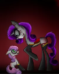 Size: 1990x2477 | Tagged: artist:darkbellnight, clothes, derpibooru import, lil-miss rarity, rarity, semi-grimdark, sweetie belle