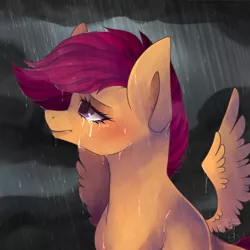 Size: 1200x1200 | Tagged: artist:starshame, crying, derpibooru import, rain, safe, scootaloo, solo