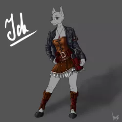 Size: 2000x2000 | Tagged: anthro, auction, clothes, commission, corset, cosplay, costume, derpibooru import, female, gun, handgun, hooves, leather, looking at you, mare, oc, pistol, pose, retro, safe, skirt, solo, standing, steampunk, unguligrade anthro, unofficial characters only, weapon, your character here