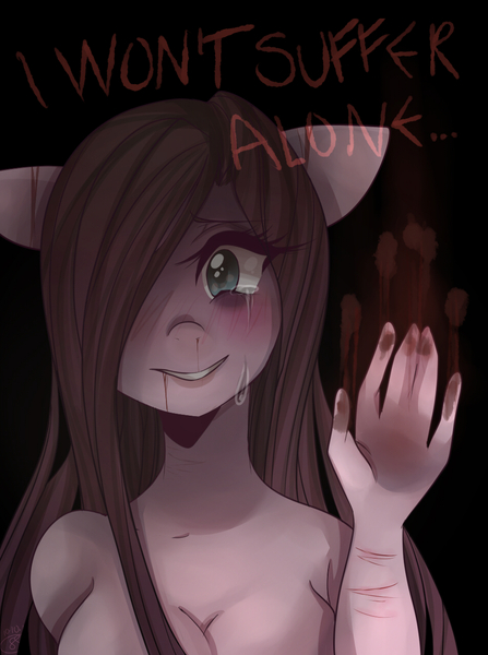 Size: 950x1275 | Tagged: anthro, artist:starshame, derpibooru import, pinkamena diane pie, pinkie pie, redraw, scar, self harm, semi-grimdark, solo