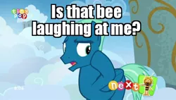 Size: 536x304 | Tagged: derpibooru import, edit, edited screencap, fourth wall, image macro, maya the bee, meme, safe, screencap, sky stinger, top bolt