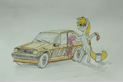 Size: 5184x3456 | Tagged: safe, artist:bumskuchen, derpibooru import, derpy hooves, pegasus, pony, car, female, mare, traditional art, volkswagen, volkswagen derby, vw