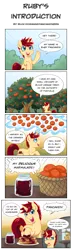 Size: 1046x3638 | Tagged: applejack, artist:bloodorangepancakes, comic, derpibooru import, food, marmalade, oc, oc:ruby pancakes, orange, orange tree, pancakes, safe