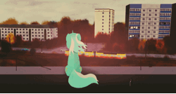 Size: 720x387 | Tagged: animated, artist:subway777, city, derpibooru import, edit, gif, lyra heartstrings, pony on earth, roof, rooftop, russia, russian, safe, solo, tram