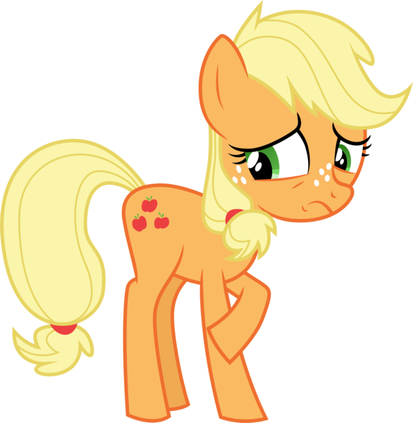 Size: 3017x3089 | Tagged: safe, artist:cloudyglow, artist:yanoda, derpibooru import, applejack, earth pony, pony, where the apple lies, .ai available, freckles, hatless, missing accessory, raised hoof, rubbing, sad, simple background, solo, teenage applejack, transparent background, unhapplejack, upset, vector, younger