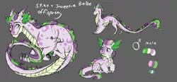 Size: 1600x744 | Tagged: age progression, artist:earthsong9405, colored hooves, derpibooru import, dracony, gray background, hybrid, interspecies offspring, next generation, oc, oc:river bay, offspring, parent:spike, parents:spikebelle, parent:sweetie belle, realistic horse legs, reference sheet, safe, simple background, solo, unofficial characters only