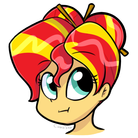 Size: 579x579 | Tagged: safe, artist:cinnajen, derpibooru import, sunset shimmer, equestria girls, :i, alternate hairstyle, cute, shimmerbetes, simple background, solo, transparent background