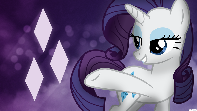 Size: 1920x1080 | Tagged: safe, artist:8-notes, artist:ahmedooy, derpibooru import, rarity, pony, unicorn, cutie mark, female, mare, shadow, smiling, solo, vector, wallpaper