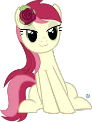 Size: 1838x2422 | Tagged: safe, artist:arifproject, derpibooru import, roseluck, pony, :3, flower, lidded eyes, rose, simple background, sitting, sitting catface meme, solo, transparent background, vector