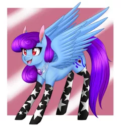 Size: 2587x2700 | Tagged: safe, artist:noodlefreak88, derpibooru import, oc, oc:lyrica, unofficial characters only, pegasus, pony, clothes, commission, jewelry, necklace, purple hair, socks, solo, tumblr blog
