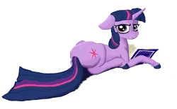 Size: 2167x1335 | Tagged: safe, artist:paskanaakka, derpibooru import, twilight sparkle, pony, unicorn, book, female, floppy ears, frown, grumpy, looking at you, mare, prone, simple background, solo, transparent background