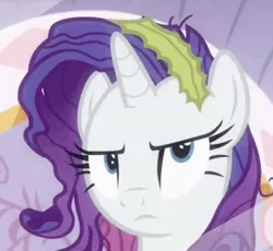 Size: 430x395 | Tagged: safe, derpibooru import, screencap, rarity, pony, unicorn, ppov, angry, cropped, female, frown, looking at you, mare, messy mane, mirror, reflection, seaweed, solo, unamused