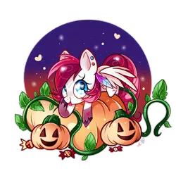 Size: 1200x1200 | Tagged: safe, artist:ipun, derpibooru import, oc, oc:rouge swirl, unofficial characters only, pegasus, pony, blushing, female, food, halloween, heart, heart eyes, jack-o-lantern, mare, pumpkin, simple background, solo, tongue out, transparent background, wingding eyes