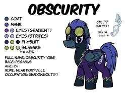 Size: 3000x2220 | Tagged: safe, artist:moemneop, derpibooru import, oc, oc:obscurity, unofficial characters only, clothes, costume, reference sheet, shadowbolts, shadowbolts costume, simple background, solo, transparent background