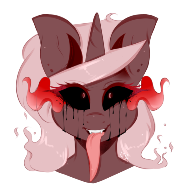 Size: 1024x1062 | Tagged: semi-grimdark, artist:alliedrawsart, derpibooru import, oc, oc:crona, unofficial characters only, bust, goretober, long tongue, sharp teeth, simple background, solo, tongue out, transparent background