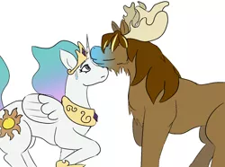 Size: 1280x951 | Tagged: artist:tartsarts, derpibooru import, moose, oc, oc:tartaurus, princess celestia, safe