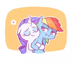 Size: 566x496 | Tagged: safe, artist:raridashdoodles, derpibooru import, rainbow dash, rarity, pegasus, pony, unicorn, blushing, eyes closed, female, hug, lesbian, mare, raridash, shipping, smiling