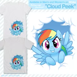 Size: 900x900 | Tagged: artist:anjila, clothes, cloud, derpibooru import, looking at you, rainbow dash, safe, shirt, solo