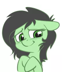 Size: 536x623 | Tagged: safe, artist:duop-qoub, derpibooru import, oc, oc:anonfilly, unofficial characters only, earth pony, pony, /mlp/, adoranon, blushing, cute, female, filly, floppy ears, hooves to the chest, shy, simple background, smiling, solo, white background