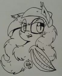 Size: 1044x1280 | Tagged: safe, artist:notenoughapples, derpibooru import, oc, oc:starstruck symphony, unofficial characters only, bat pony, pony, bust, inktober, monochrome, race swap, solo, traditional art