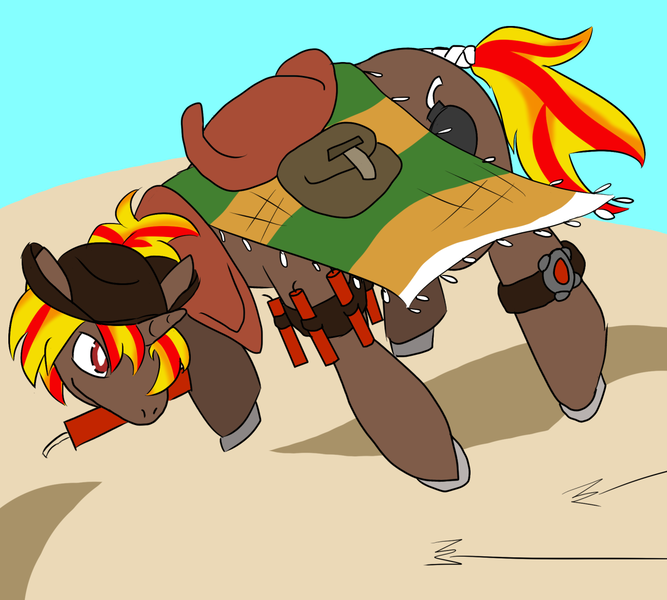 Size: 1280x1152 | Tagged: action pose, artist:tartaurus, derpibooru import, dynamite, explosives, hat, horseshoes, mouth hold, oc, oc:bambina, saddle, safe, solo, suicide bomber, tack, tail wrap, unofficial characters only